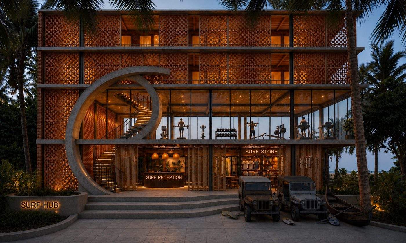 Concept rendering of the four-storey Surf Hub building