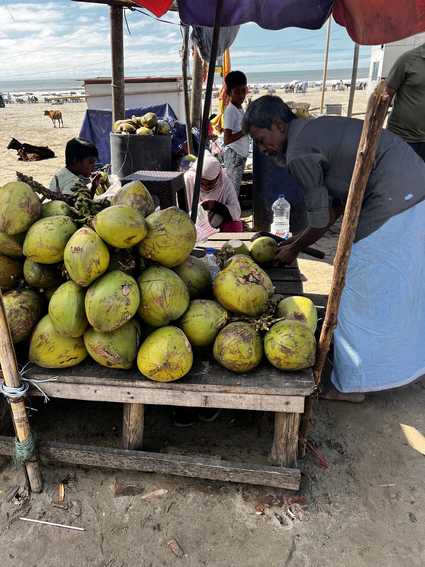 Green coconut vendor on Cox's Bazar beach